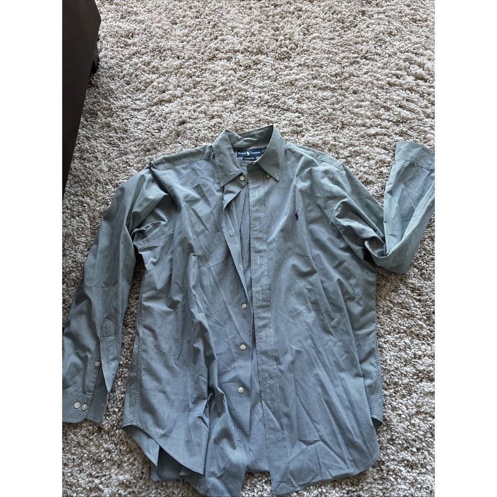 Mens Ralph Lauren Classic Fit‎ Green Plaid Long Sleeve Shirt Size 16